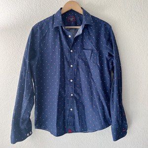 Untuckit Men's Navy Blue Long Sleeve Button Up With Geometric Pattern Size M
